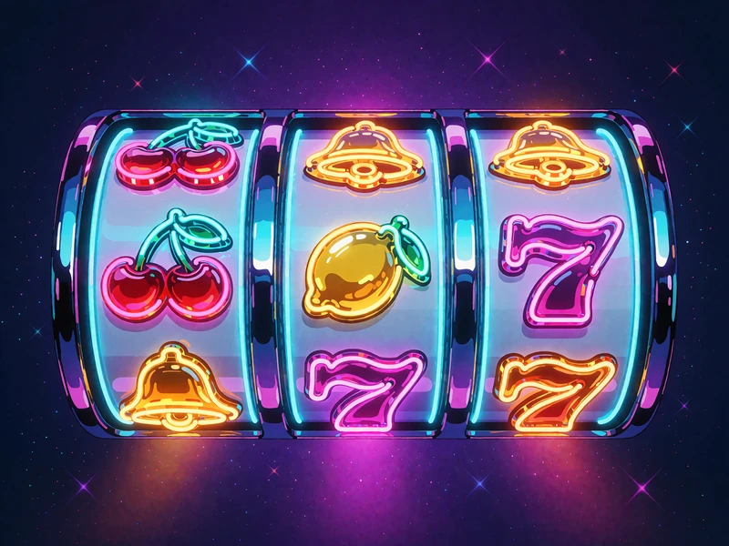 Neonowe bębny klasycznego slotu z wiśniami, dzwonkami i si&oacute;demkami - automaty owocowe w V.Vegas Casino
